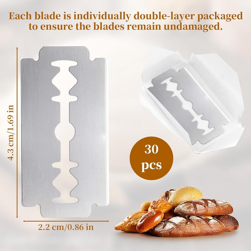 LUSTRIB 30-Pack Bread Lame Blades Refill - Surgical-Grade Stainless Steel Scoring Blades for Sourdough Baking, Ultra Sharp Replacement Razor Blades for Professional & Homemade Bread Pattern Design - Image 2